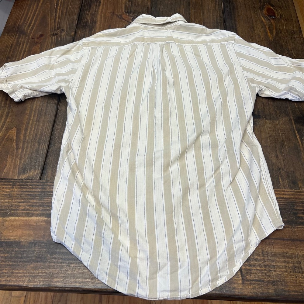 Marlboro Classics Button Down Shirt Tan Beige Stripe Short Sleeve Mens Small - Picture 6 of 6